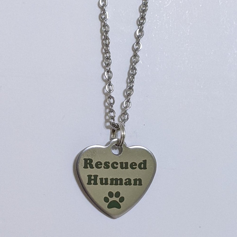 RESCUED HUMAN dog cat paw necklace and pendant jewelry animal lover gift